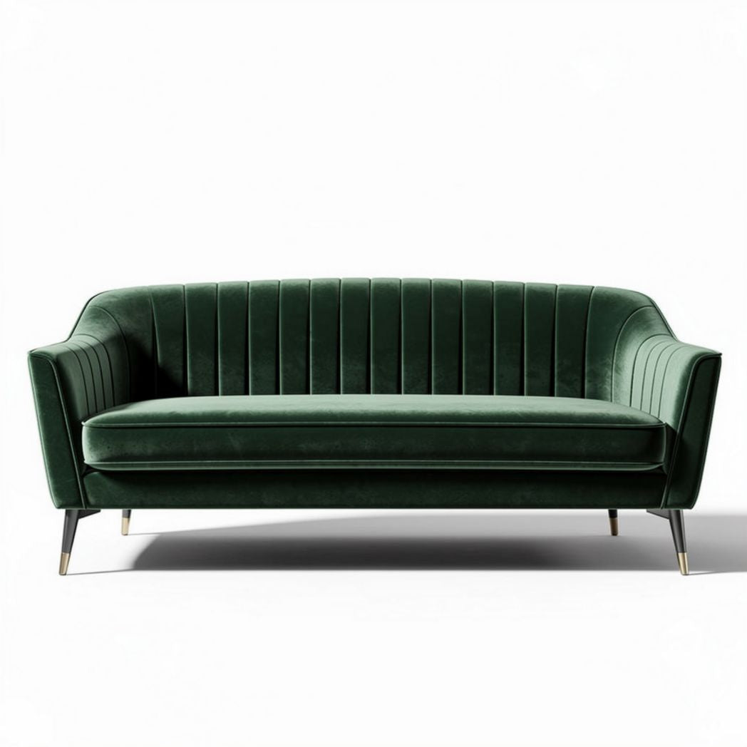Canapé en velours vert foncé design moderne dimensions 180 x 80 x 75cm