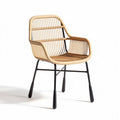 Chaise en rotin tressé couleur naturelle avec structure en métal noir 60 x 60 x 80cm