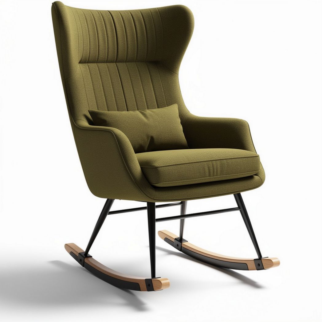 Fauteuil à bascule en tissu vert avec structure en métal 80 x 80 x 100cm