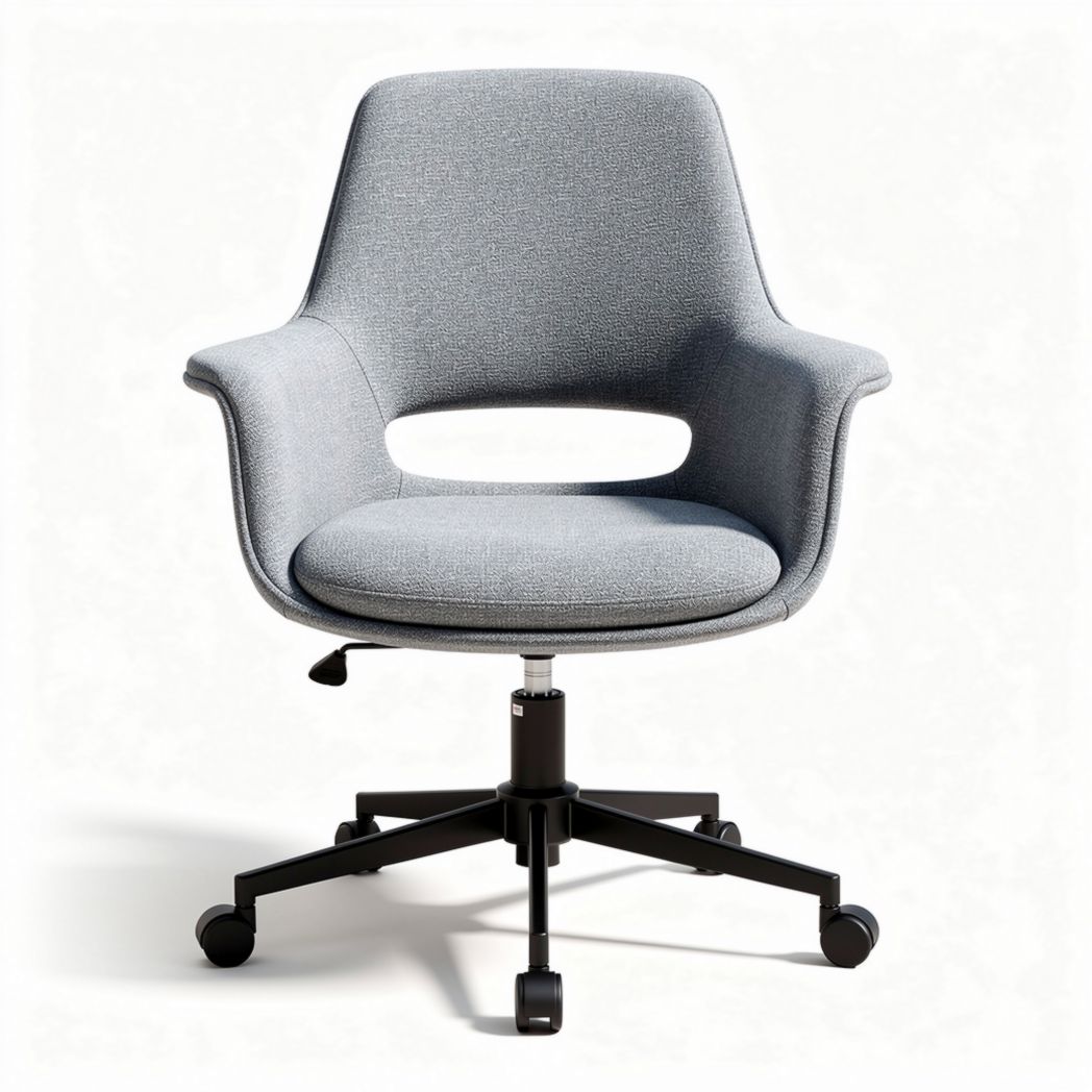 Chaise de bureau pivotante en tissu gris avec accoudoirs et base noire 60 x 60 x 90cm