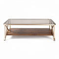 Table basse en verre et bois avec étagère inférieure 120 x 60 x 45cm