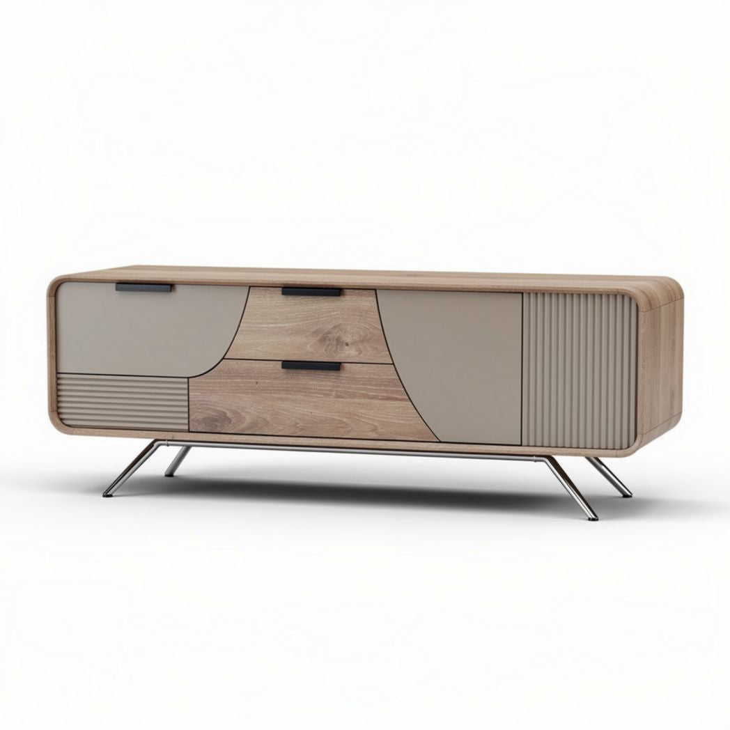 Meuble TV en bois et acier inoxydable 120 x 40 x 50 cm design contemporain