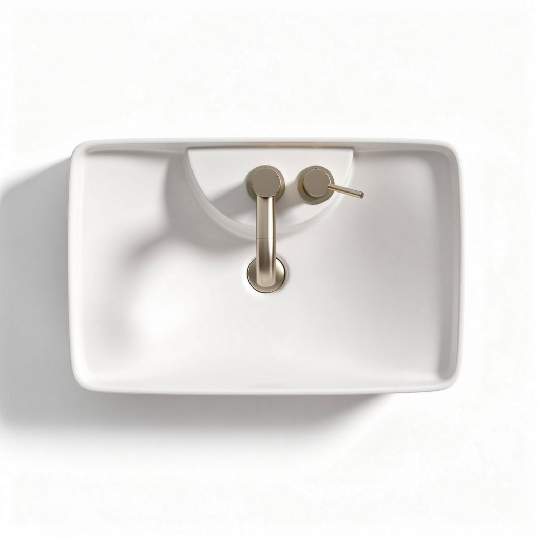 Lavabo en céramique blanche avec robinet en acier inoxydable 40 x 25 x 10cm