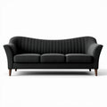Canape en tissu noir trois places avec accoudoirs en bois 200 x 80 x 90cm