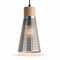 Suspension en métal perforé et bois naturel hauteur 40cm diamètre 25cm