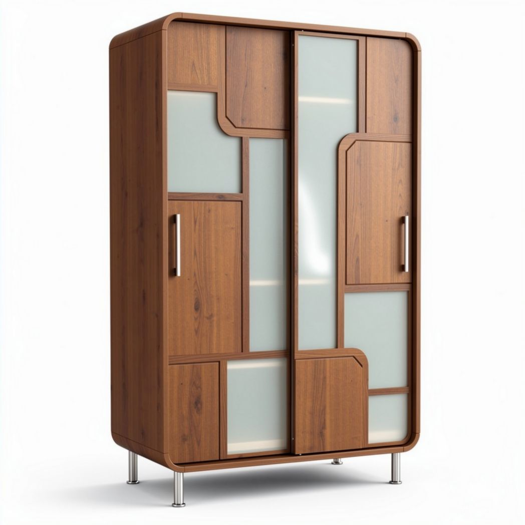 Armoire en bois de chêne avec portes en verre 160 x 80 x 40cm