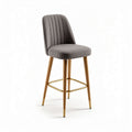 Tabouret de bar en tissu gris avec pieds en bois et accents dorés 45 x 45 x 90cm