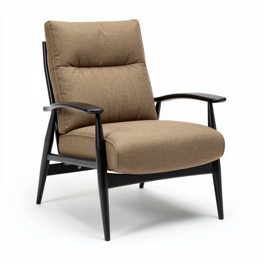 Fauteuil en tissu beige avec structure en bois noir 75 x 75 x 90cm