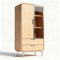 Armoire en bois clair avec portes vitrées et tiroirs dimensions 80 x 40 x 180cm
