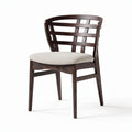 Chaise en bois foncé avec assise en tissu beige dimensions 45 x 50 x 80cm