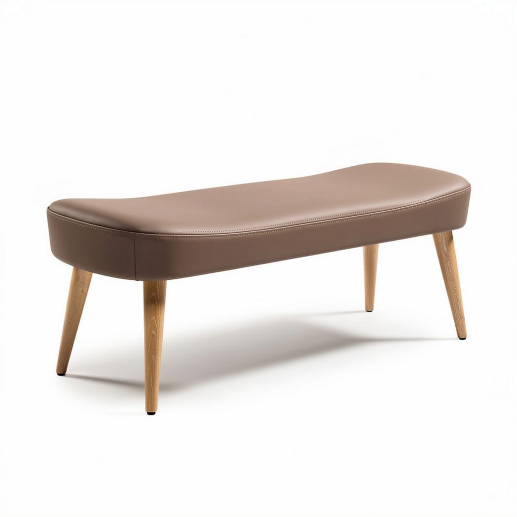 Banc en cuir synthétique marron avec pieds en bois 120 x 40 x 45 cm