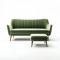 Canapé en velours vert avec pouf assorti dimensions 190 x 80 x 75cm